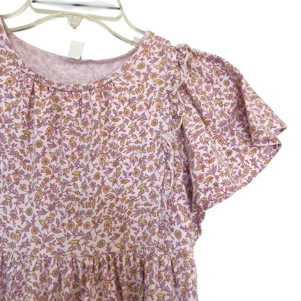 Crewcuts Girls Pink Floral Tiered Cotton Summer Dress Size 8 Garden Party